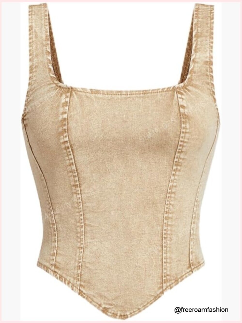 Denim Corset Tank Top with Zip Back and Asymmetrical Hem